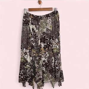 Vintage y2k green brown handkerchief hem skirt floral paisley western boho